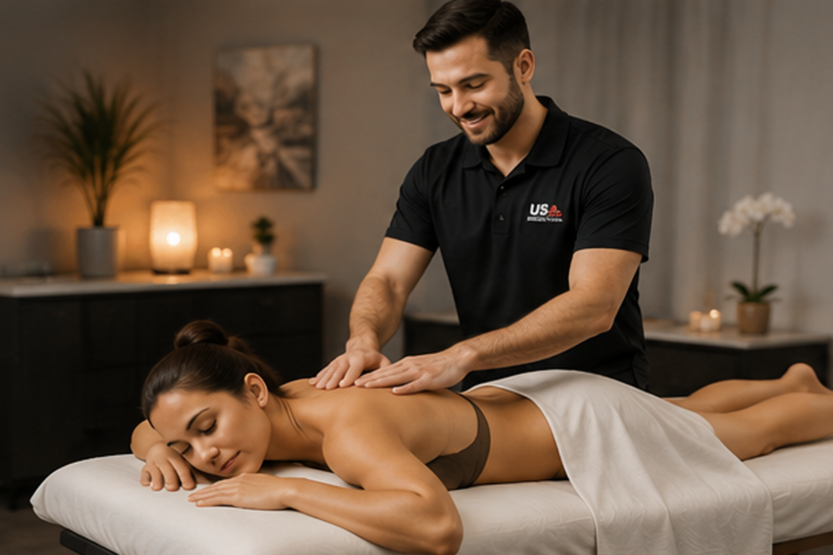 Patient receiving therapeutic massage during rehabilitation